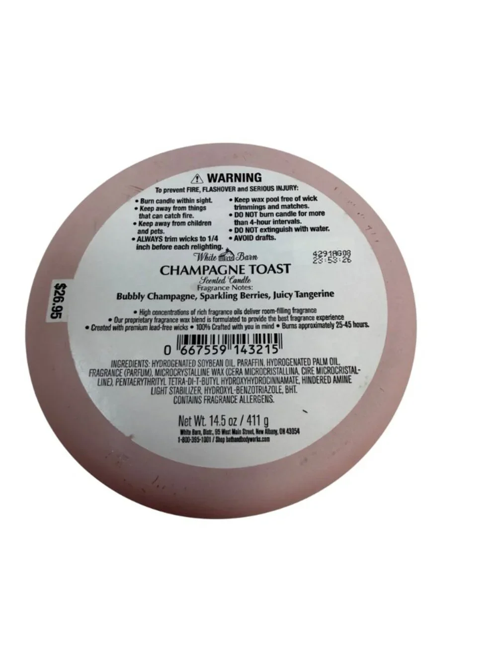 Bath & Body Works White Barn Champagne Toast 3-Wick 14.5oz Candle - Picture 4 of 4